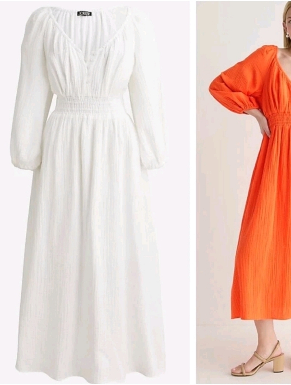 J. Crew Cottagecore White Gauze Puff Sleeve Midi Dress | V-Neck Button Front | L